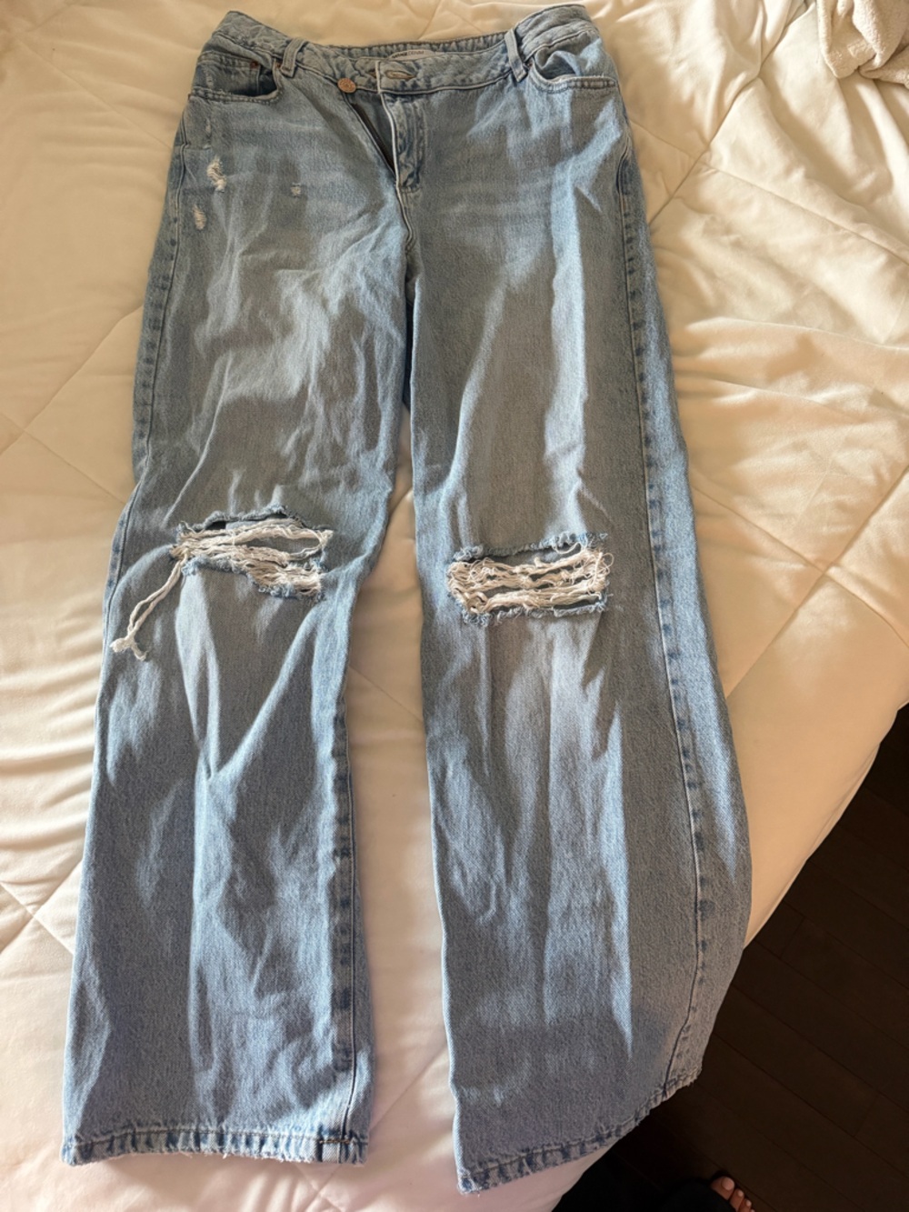 Garage Light Blue Distressed Wide Leg Jeans